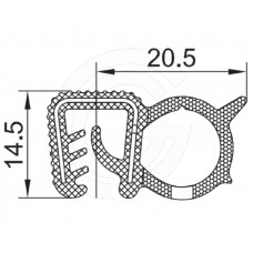 Door seal profile | EPDM | sponge rubber tube side | black | 14,5 x 20,5 mm | per meter